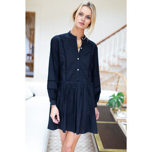 Emerson Fry India Shirtdress Medium Black Organic Cotton Dress Boho Quiet Luxury